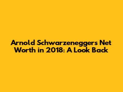Arnold Schwarzenegger's Net Worth in 2018: A Look Back