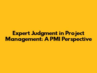 Expert Judgment in Project Management: A PMI Perspective