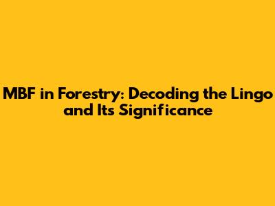 MBF in Forestry: Decoding the Lingo and Its Significance