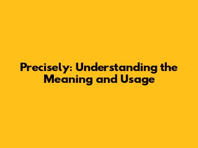 Precisely: Understanding the Meaning and Usage